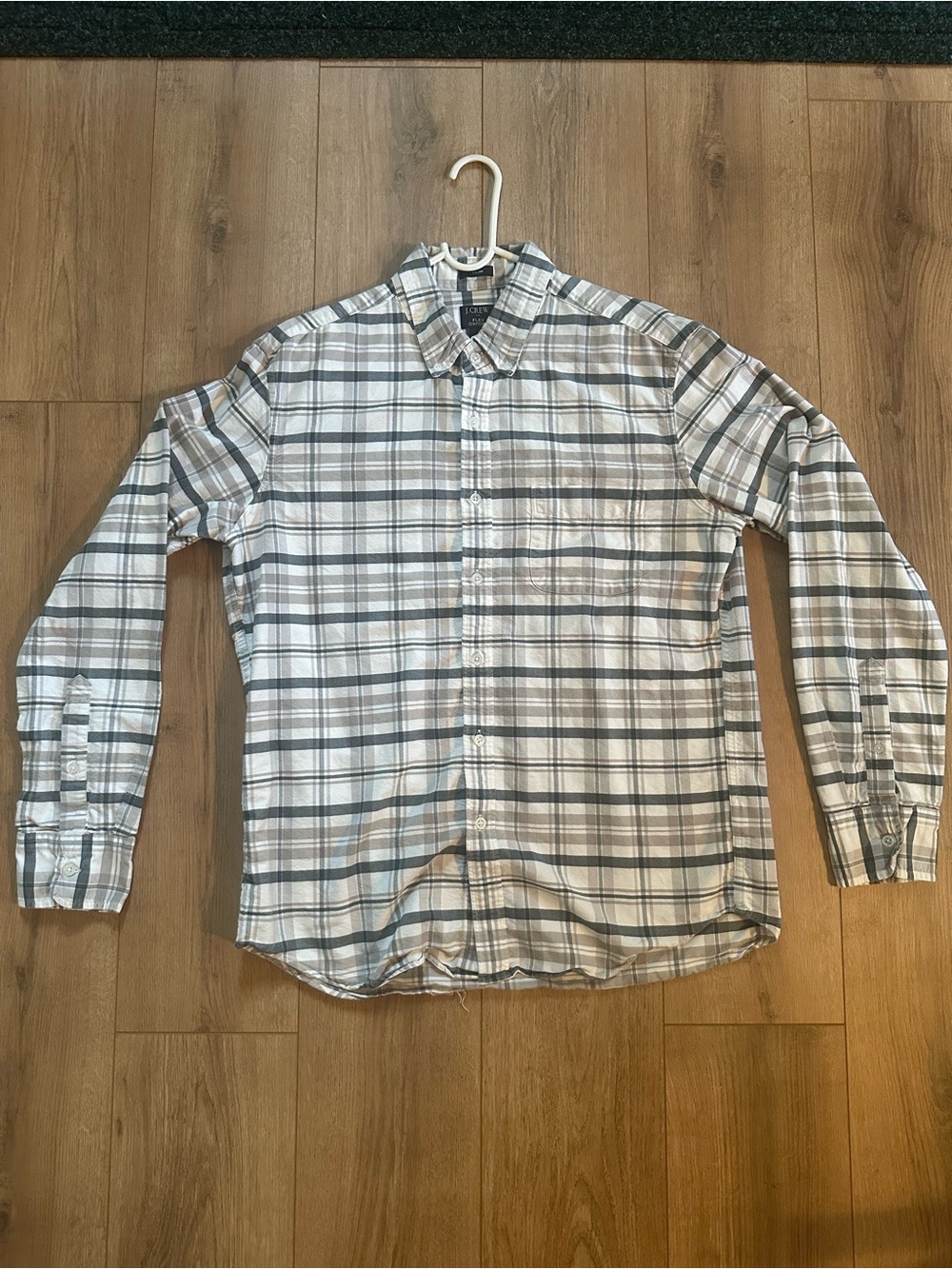 J. Crew Men's Long-Sleeve Plaid Button-Down Shirt in White and Gray